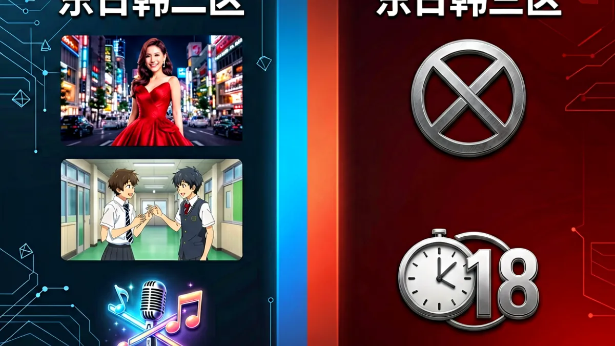 东日韩二三区分区示意图，展示日本与韩国内容按分级标准划分为二区三区的整体结构